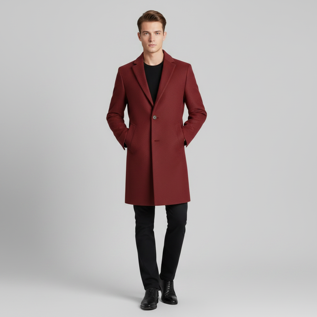 Elegant Men's Overcoat | Notched Lapel Long Coat