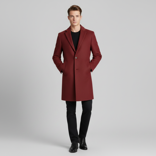 Elegant Men's Overcoat | Notched Lapel Long Coat