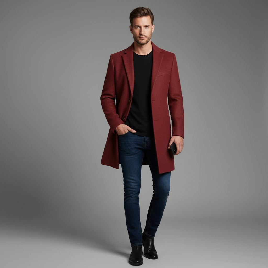 Elegant Men's Overcoat | Notched Lapel Long Coat