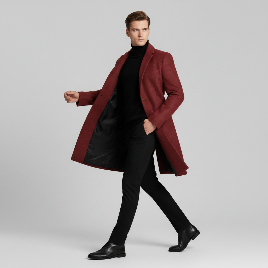 Elegant Men's Overcoat | Notched Lapel Long Coat