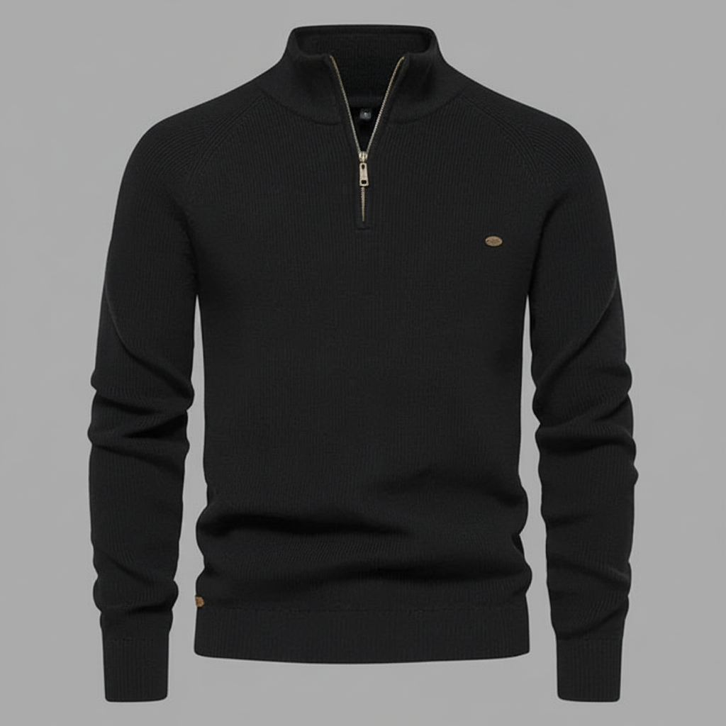 Men's Black Half-Zip Jumper | Slim Fit Knitwear
