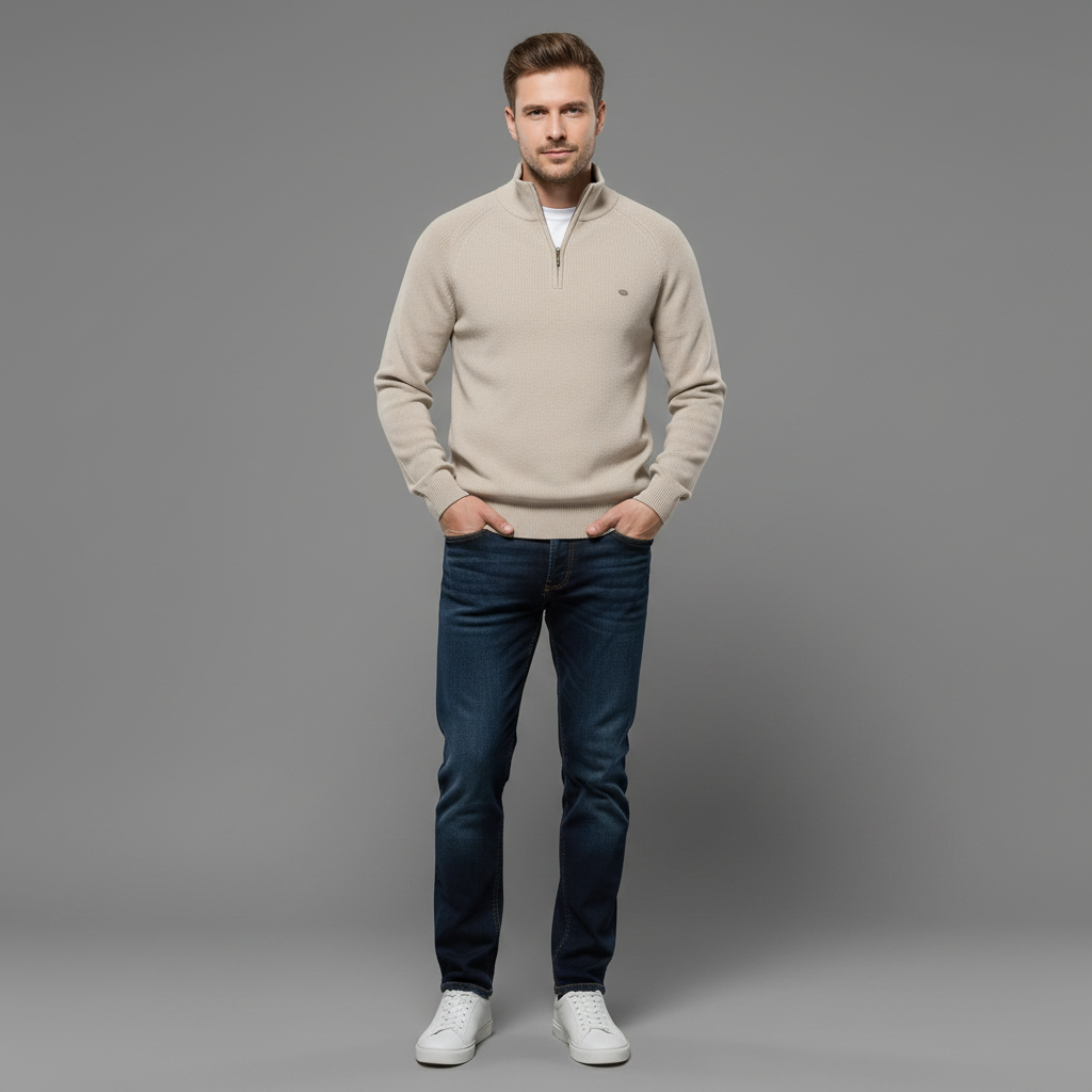Men's Black Half-Zip Jumper | Slim Fit Knitwear