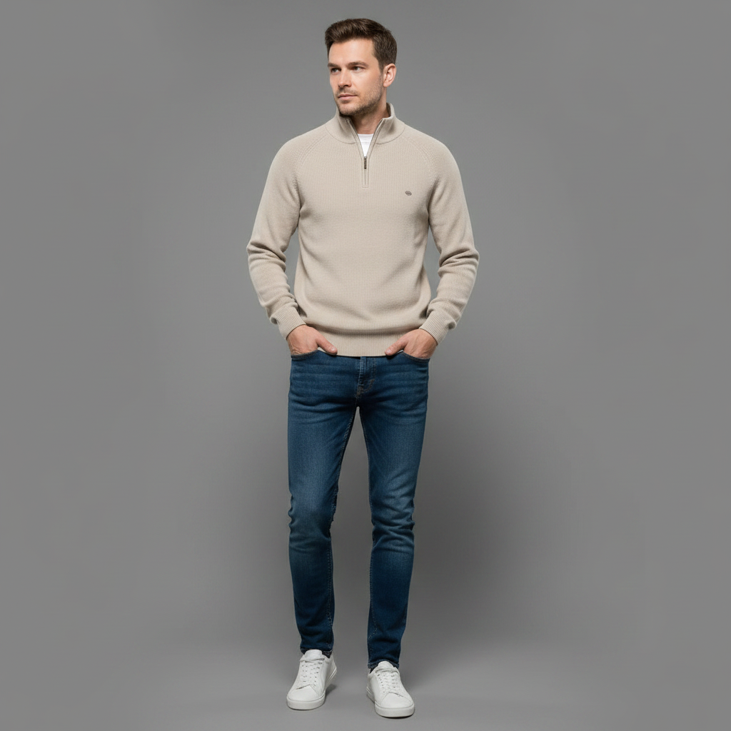 Men's Black Half-Zip Jumper | Slim Fit Knitwear