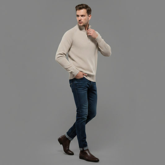 Men's Black Half-Zip Jumper | Slim Fit Knitwear