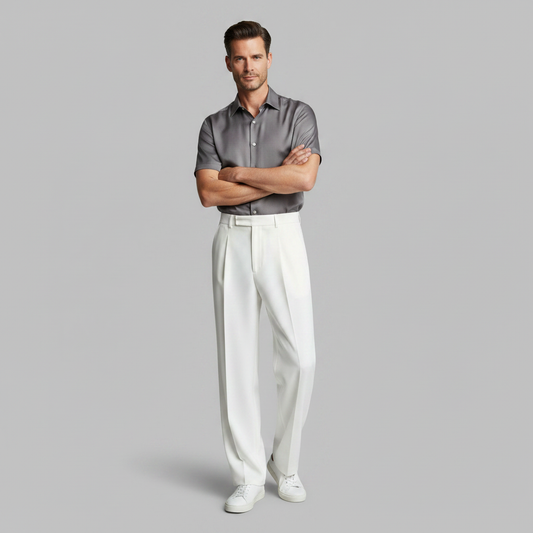 Men's Pleated Trousers | Straight Fit Formal Pants