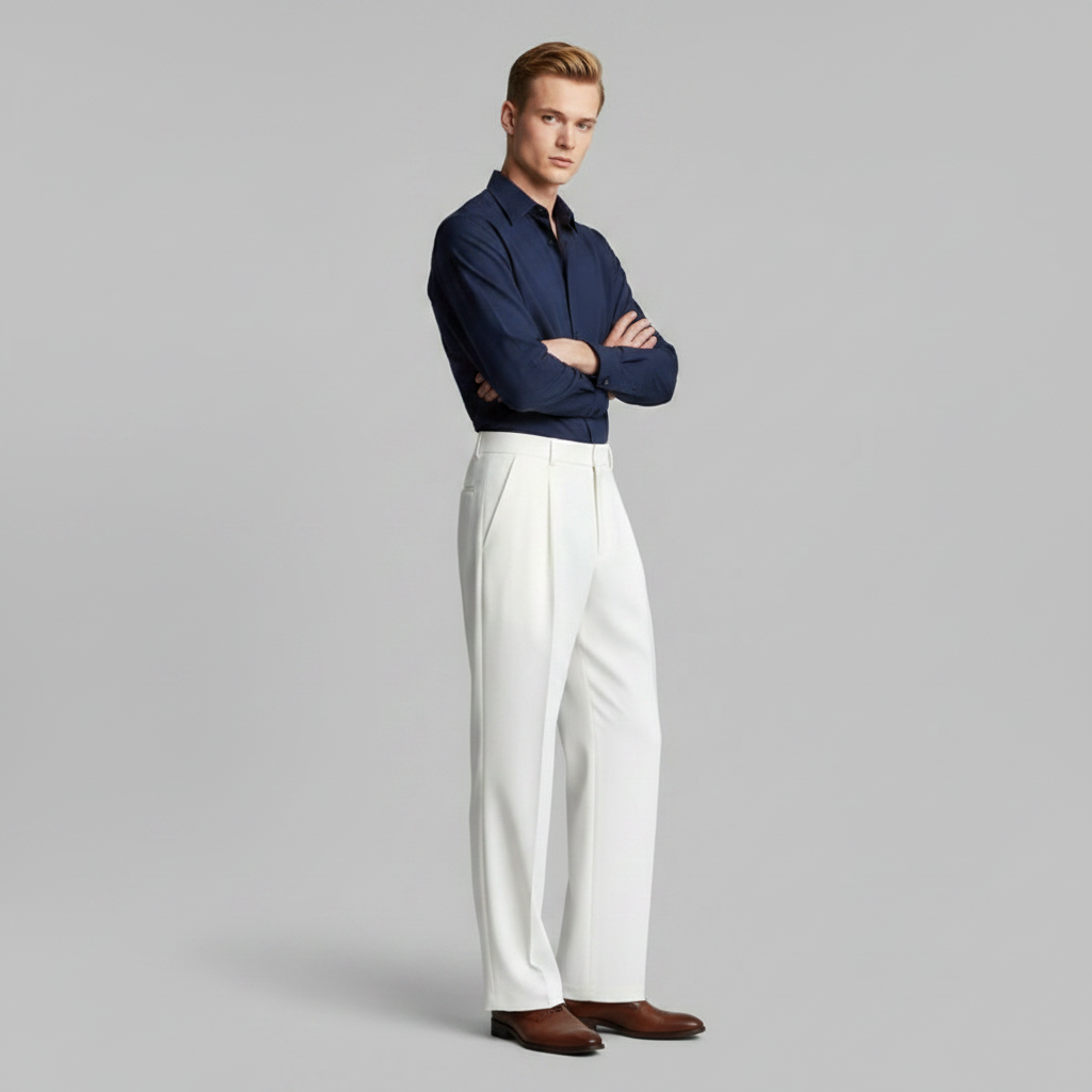 Men's Pleated Trousers | Straight Fit Formal Pants