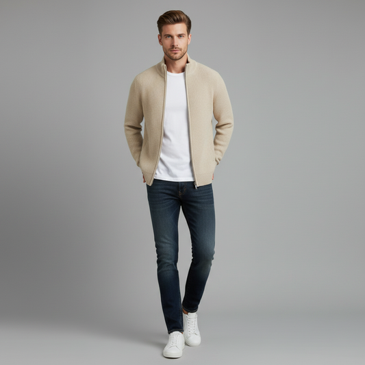 Men's Slim Fit Zip Up Cardigan | Ribbed Knit Black Cardigan