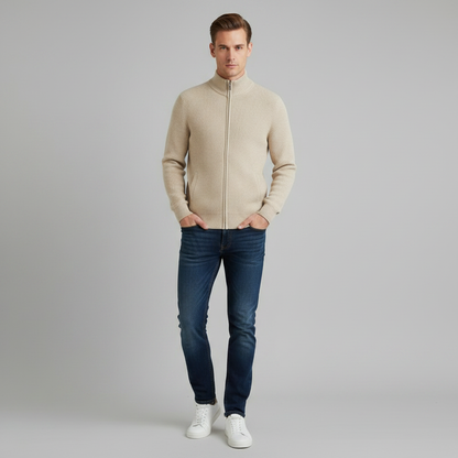 Men's Slim Fit Zip Up Cardigan | Ribbed Knit Black Cardigan