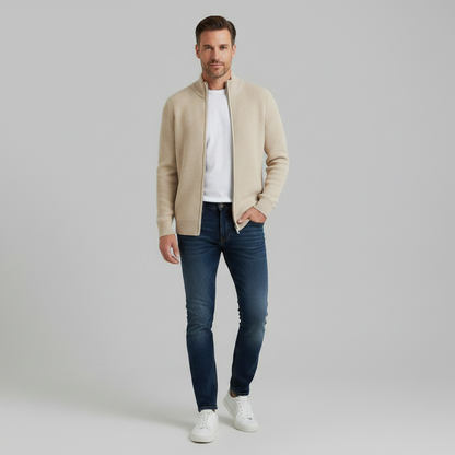 Men's Slim Fit Zip Up Cardigan | Ribbed Knit Black Cardigan