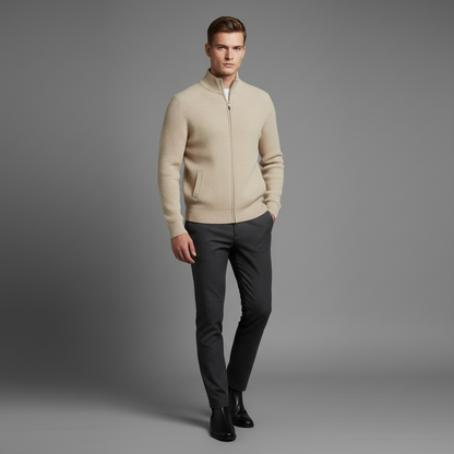 Men's Slim Fit Zip Up Cardigan | Ribbed Knit Black Cardigan