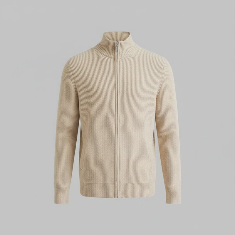 Men's Slim Fit Zip Up Cardigan | Ribbed Knit Black Cardigan