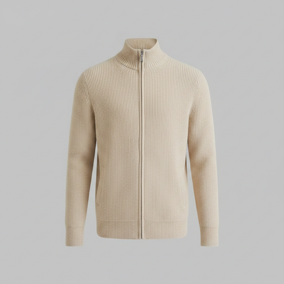 Men's Slim Fit Zip Up Cardigan | Ribbed Knit Black Cardigan