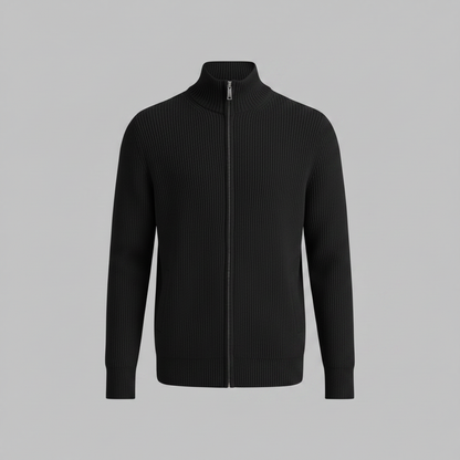 Men's Slim Fit Zip Up Cardigan | Ribbed Knit Black Cardigan