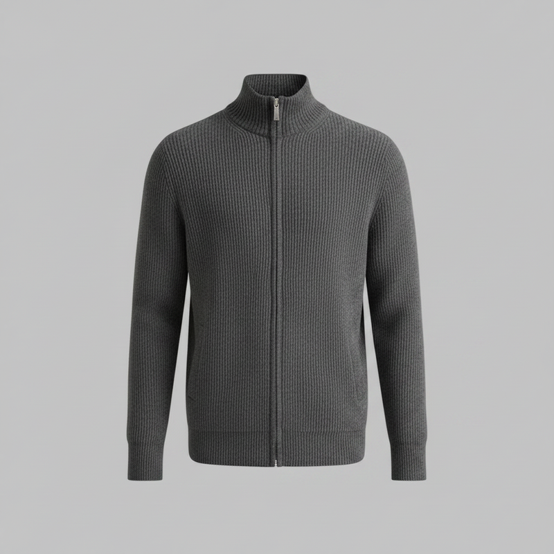 Men's Slim Fit Zip Up Cardigan | Ribbed Knit Black Cardigan