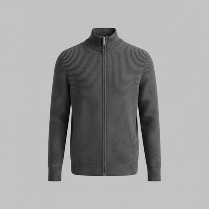 Men's Slim Fit Zip Up Cardigan | Ribbed Knit Black Cardigan