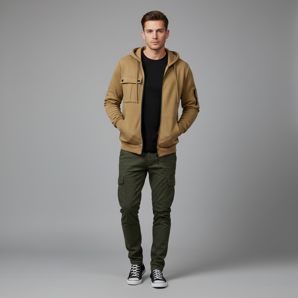 Men's Utility Zip-Up Hoodie | Casual Sweatshirt with Pockets